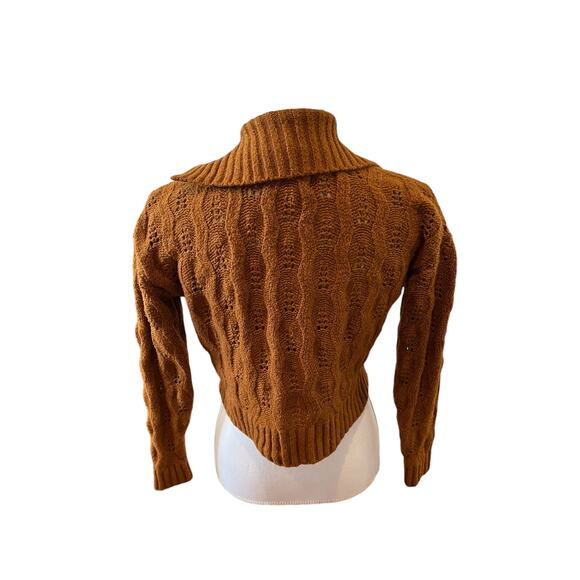 Pink Rose Soft Cropped Collared Sweater Burnt Orange Rust S - Picture 4 of 6